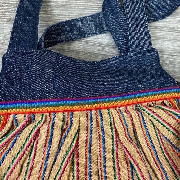 Vintage Retro Denim Handles Multi Striped Handbag w/ Zipper Closure - Picture 5 of 8